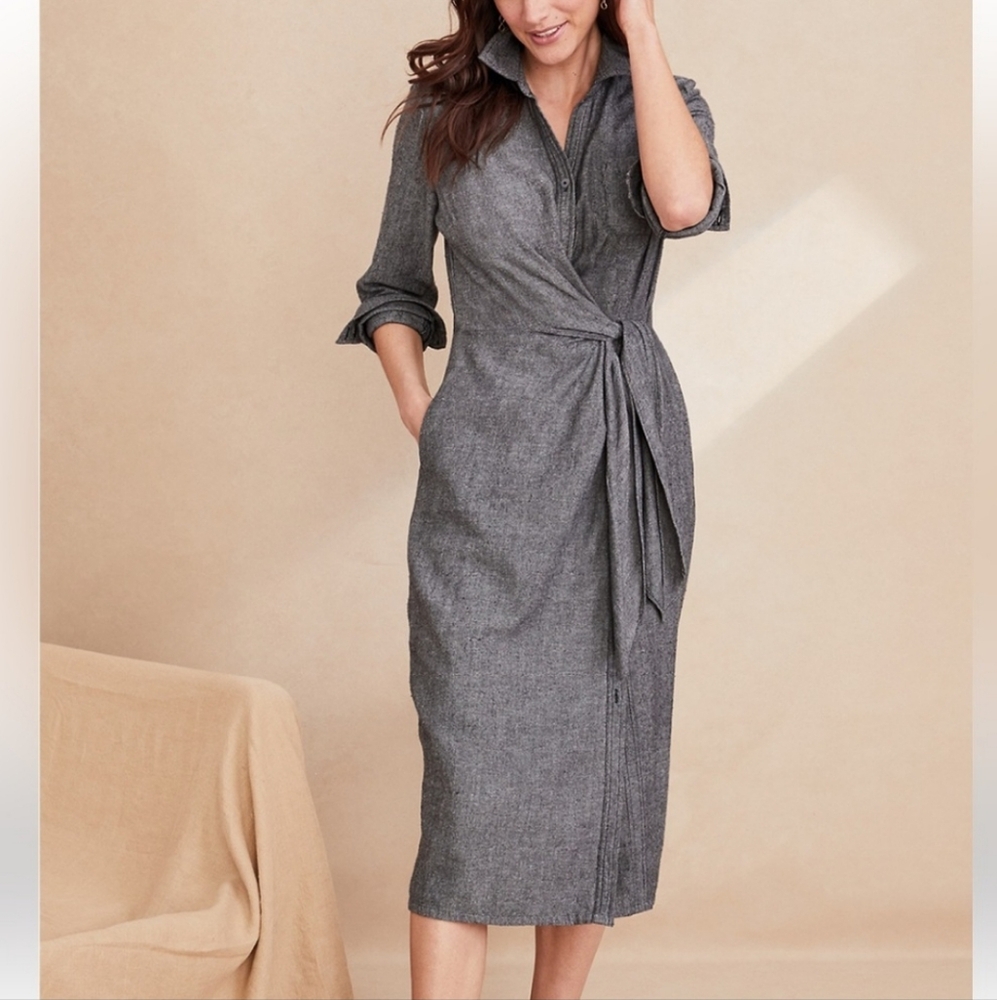 Garnet Hill Eva Cotton Flannel shirt dress Size 14